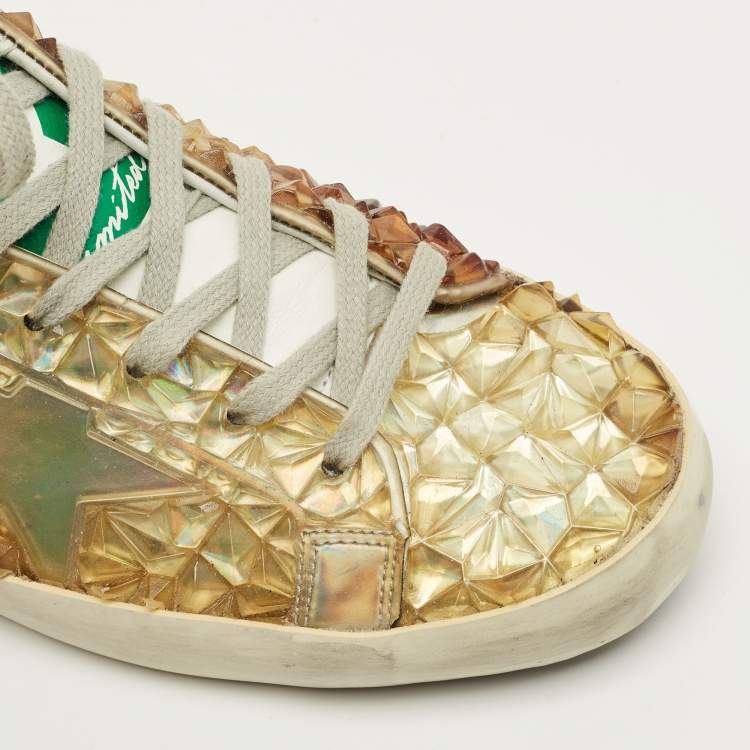 Pre Owned Golden Goose Superstar Size 40 Two Tone Leather and Rubber Lace Up Sneakers