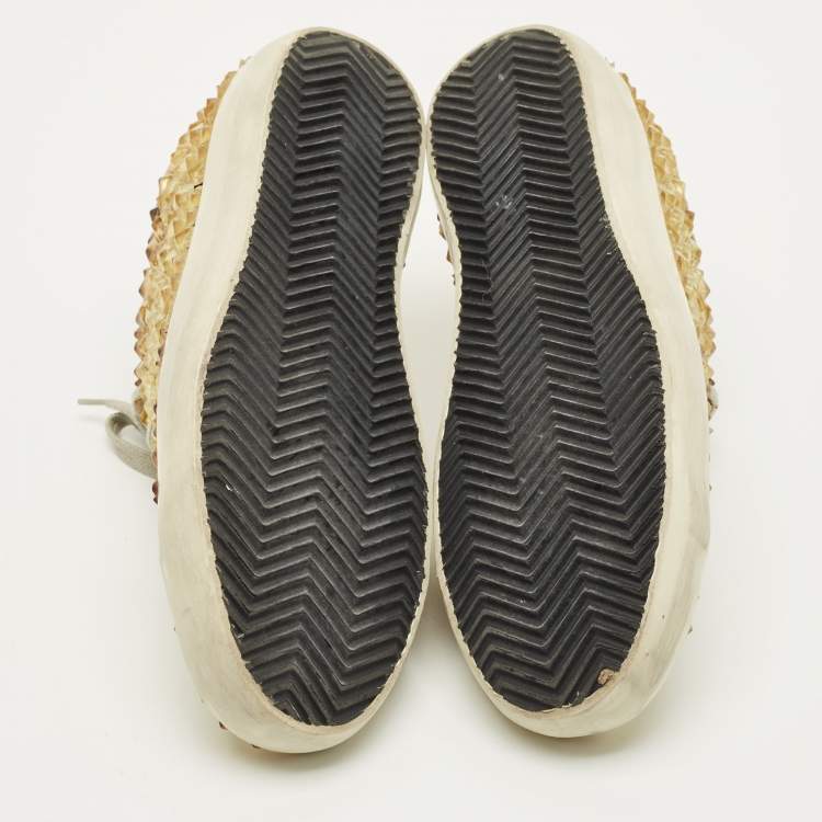 Pre Owned Golden Goose Superstar Size 40 Two Tone Leather and Rubber Lace Up Sneakers