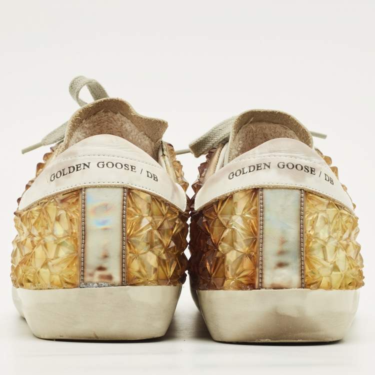 Pre Owned Golden Goose Superstar Size 40 Two Tone Leather and Rubber Lace Up Sneakers