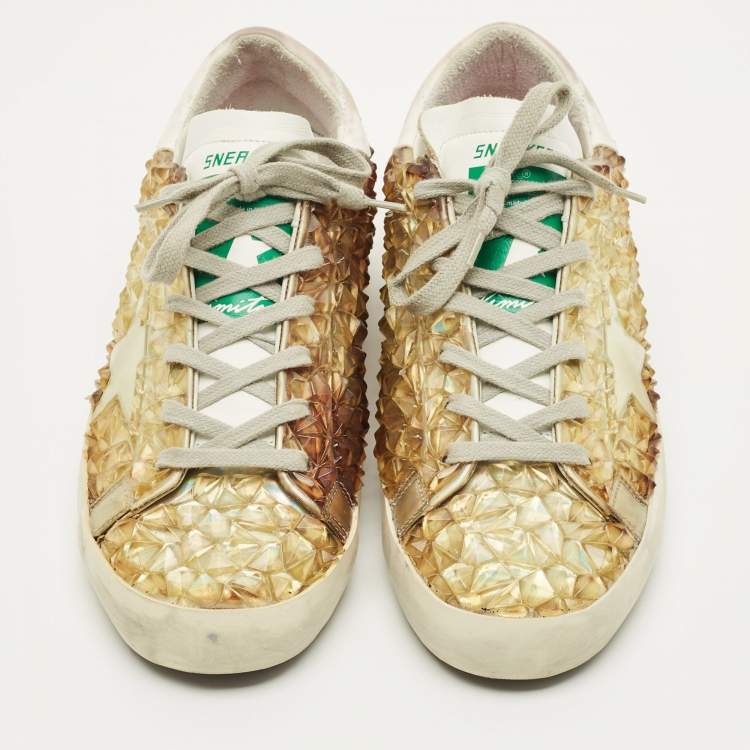 Pre Owned Golden Goose Superstar Size 40 Two Tone Leather and Rubber Lace Up Sneakers