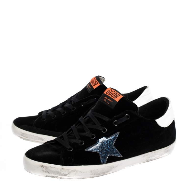 Pre Owned Golden Goose Black/White Velvet And Leather Trim Superstar Lace Up Sneakers Size 41