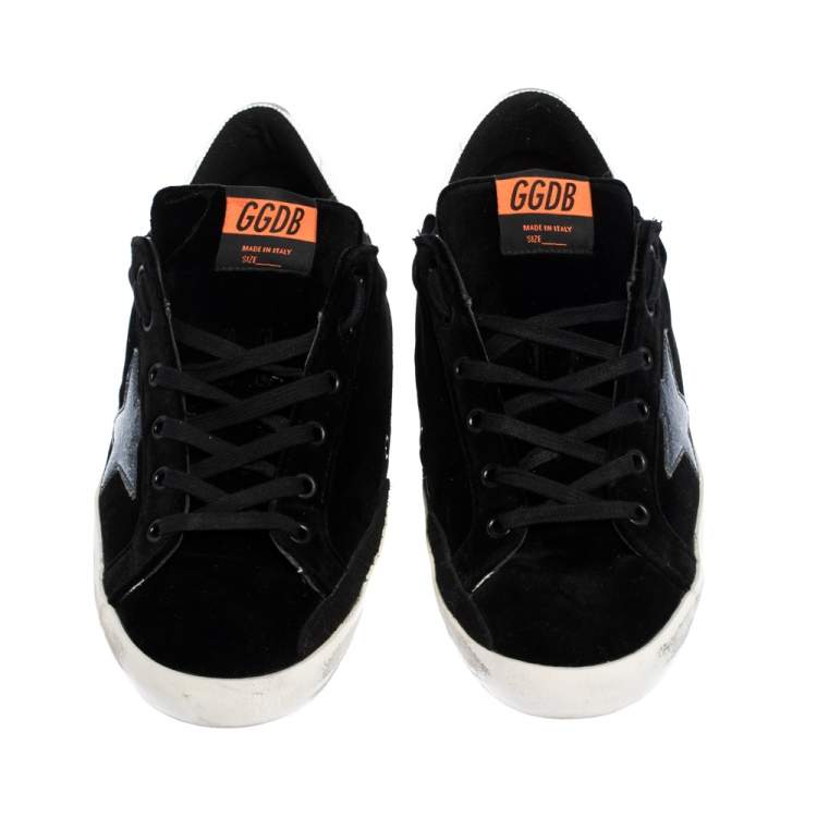 Pre Owned Golden Goose Black/White Velvet And Leather Trim Superstar Lace Up Sneakers Size 41