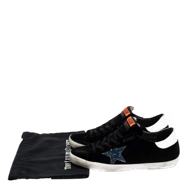 Pre Owned Golden Goose Black/White Velvet And Leather Trim Superstar Lace Up Sneakers Size 41
