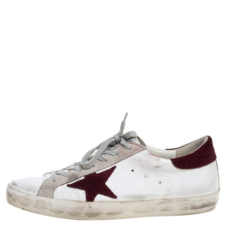 Pre Owned Golden Goose White Leather And Suede Star Superstar Lace Up Sneakers Size 44