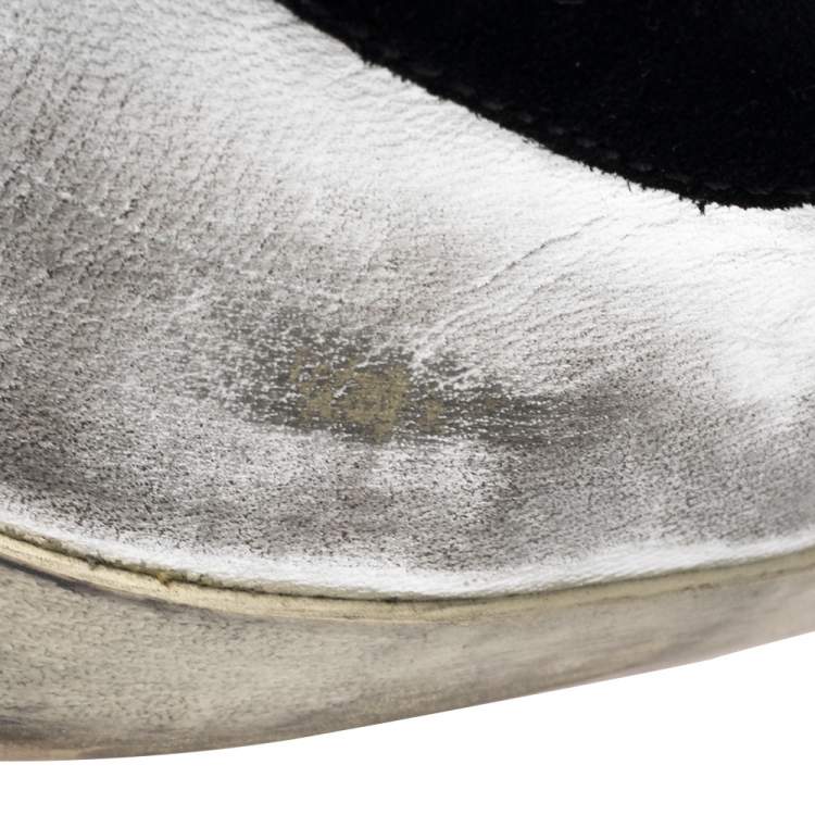 Pre Owned Golden Goose Silver/Black Leather And Suede  Superstar Low-Top Sneakers Size 41