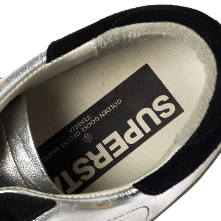 Pre Owned Golden Goose Silver/Black Leather And Suede  Superstar Low-Top Sneakers Size 41