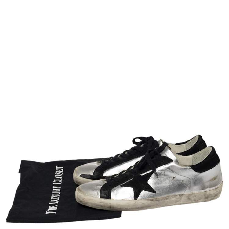 Pre Owned Golden Goose Silver/Black Leather And Suede  Superstar Low-Top Sneakers Size 41