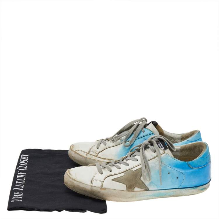 Pre Owned Golden Goose White/Blue Leather Super Star Low Top Sneakers Size 41