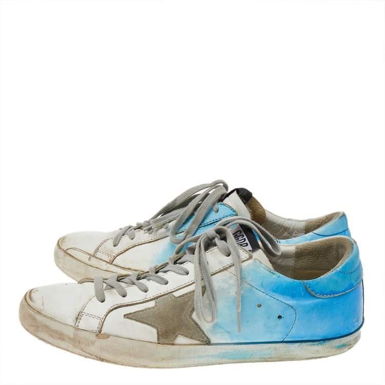 Pre Owned Golden Goose White/Blue Leather Super Star Low Top Sneakers Size 41
