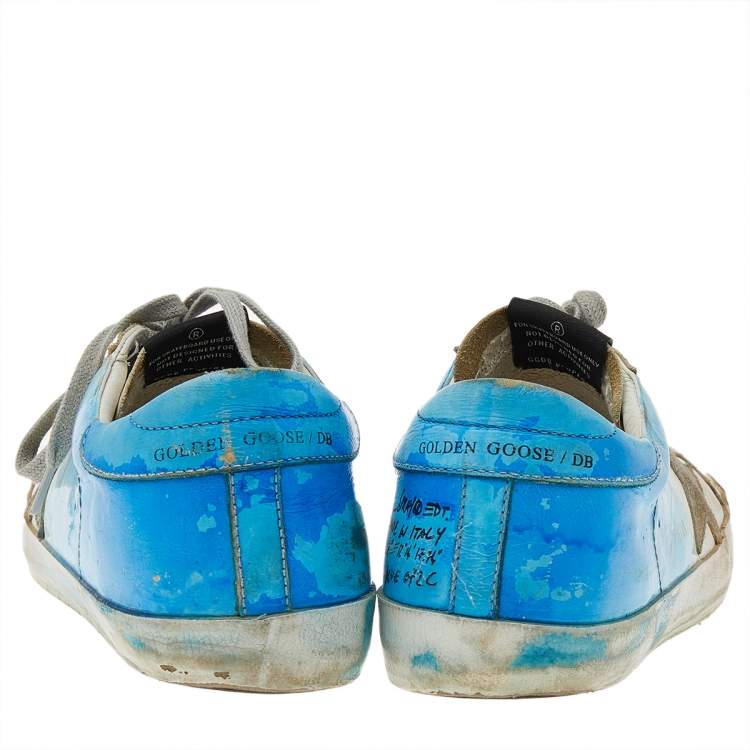Pre Owned Golden Goose White/Blue Leather Super Star Low Top Sneakers Size 41
