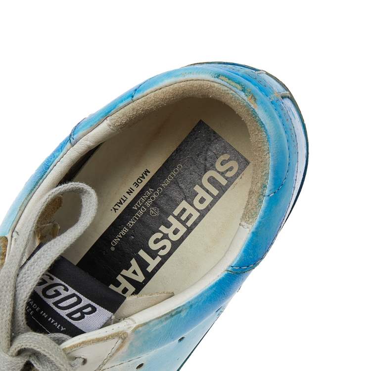 Pre Owned Golden Goose White/Blue Leather Super Star Low Top Sneakers Size 41