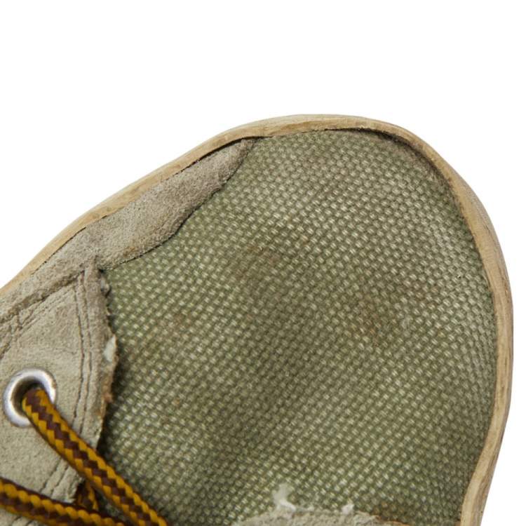 Pre Owned Golden Goose Green Canvas And Suede Francy High Top Sneakers Size 41