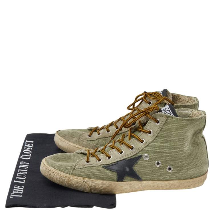 Pre Owned Golden Goose Green Canvas And Suede Francy High Top Sneakers Size 41