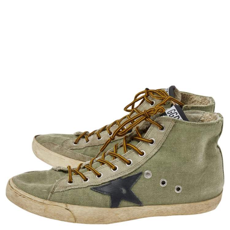 Pre Owned Golden Goose Green Canvas And Suede Francy High Top Sneakers Size 41