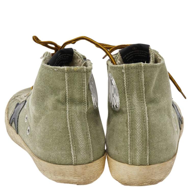 Pre Owned Golden Goose Green Canvas And Suede Francy High Top Sneakers Size 41