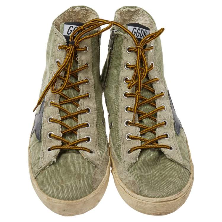 Pre Owned Golden Goose Green Canvas And Suede Francy High Top Sneakers Size 41