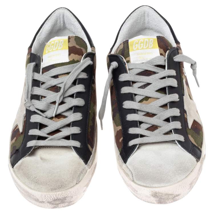 Pre Owned Golden Goose Camouflage Print Canvas And Leather Super Star Sneakers Size 42 
