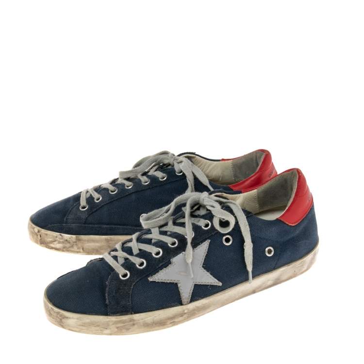 Pre Owned Golden Goose Blue/Red Leather And  Denim Superstar Sneakers Size 42