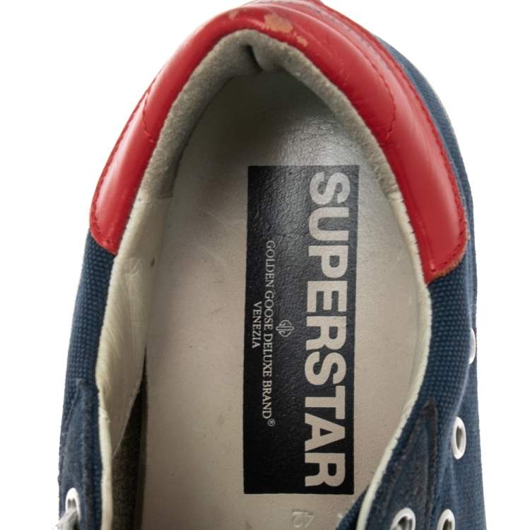 Pre Owned Golden Goose Blue/Red Leather And  Denim Superstar Sneakers Size 42
