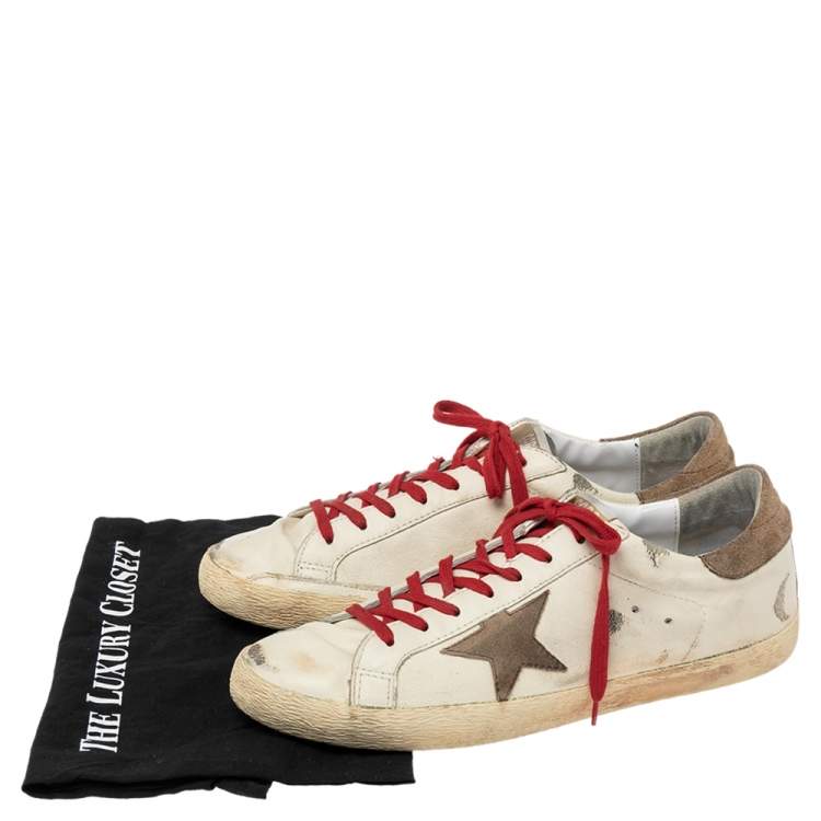 Pre Owned Golden Goose White/Red Leather Superstar Sneakers Size EU 46