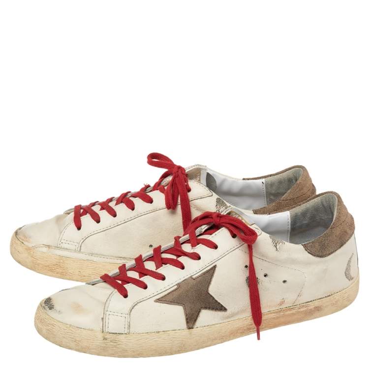 Pre Owned Golden Goose White/Red Leather Superstar Sneakers Size EU 46
