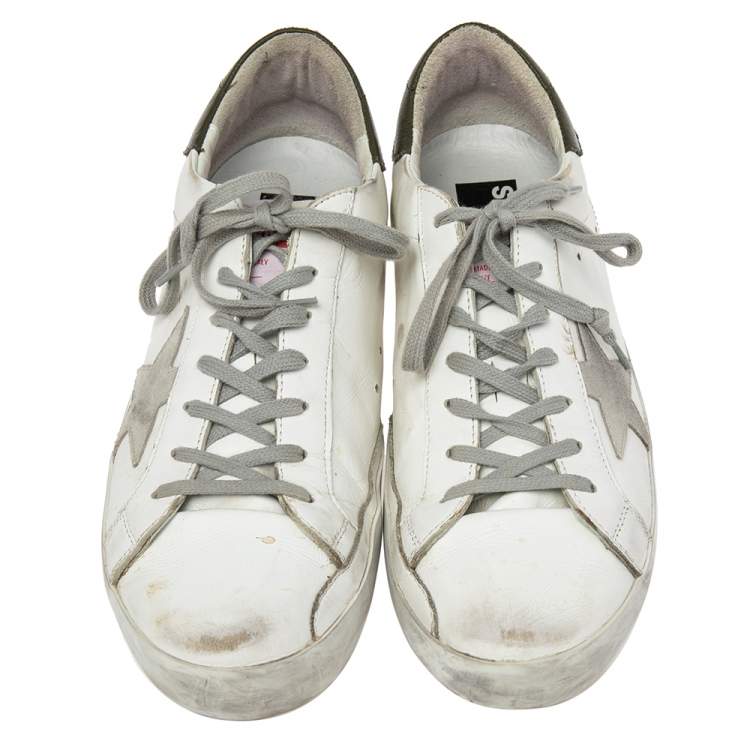 مملوكة مسبقًا Golden Goose White/Grey Leather And Suede Superstar Sneakers EU 45