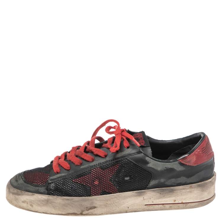 Pre Owned Golden Goose Black Lace And Leather Superstar Low Top Sneakers Size 43