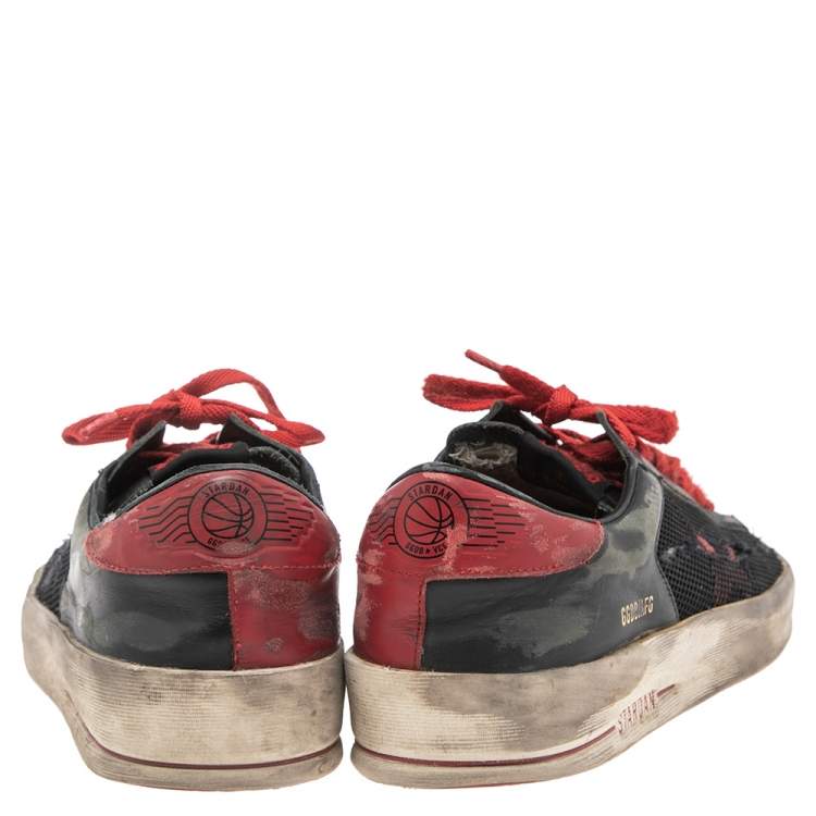 Pre Owned Golden Goose Black Lace And Leather Superstar Low Top Sneakers Size 43