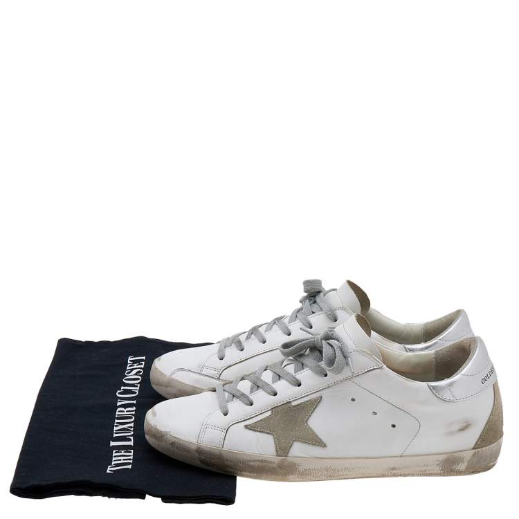 Pre Owned Golden Goose White Leather And Suede Superstar Low Top Sneakers Size 41