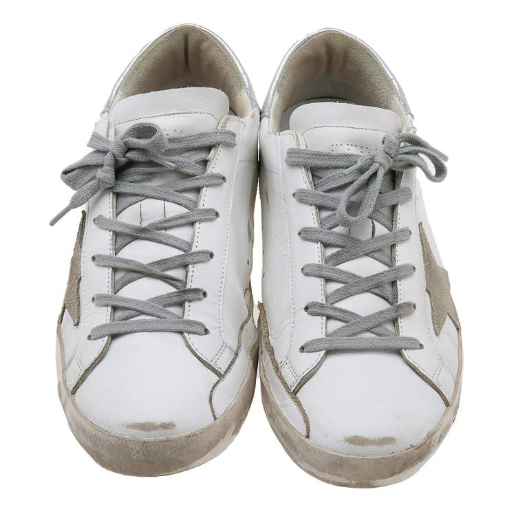 Pre Owned Golden Goose White Leather And Suede Superstar Low Top Sneakers Size 41
