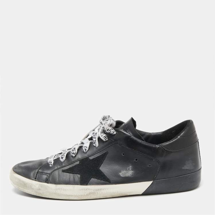 Pre Owned Golden Goose Black Leather Superstar Lace Up Sneakers Size 43