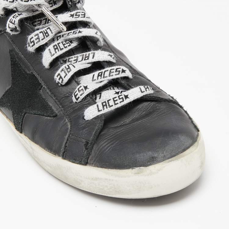 Pre Owned Golden Goose Black Leather Superstar Lace Up Sneakers Size 43