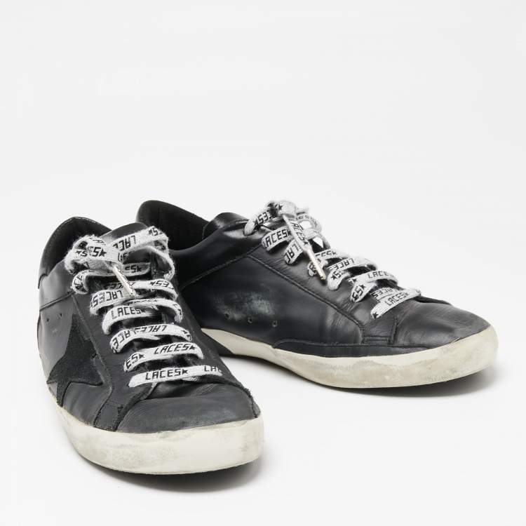 Pre Owned Golden Goose Black Leather Superstar Lace Up Sneakers Size 43