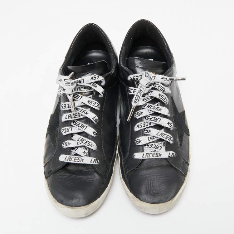 Pre Owned Golden Goose Black Leather Superstar Lace Up Sneakers Size 43