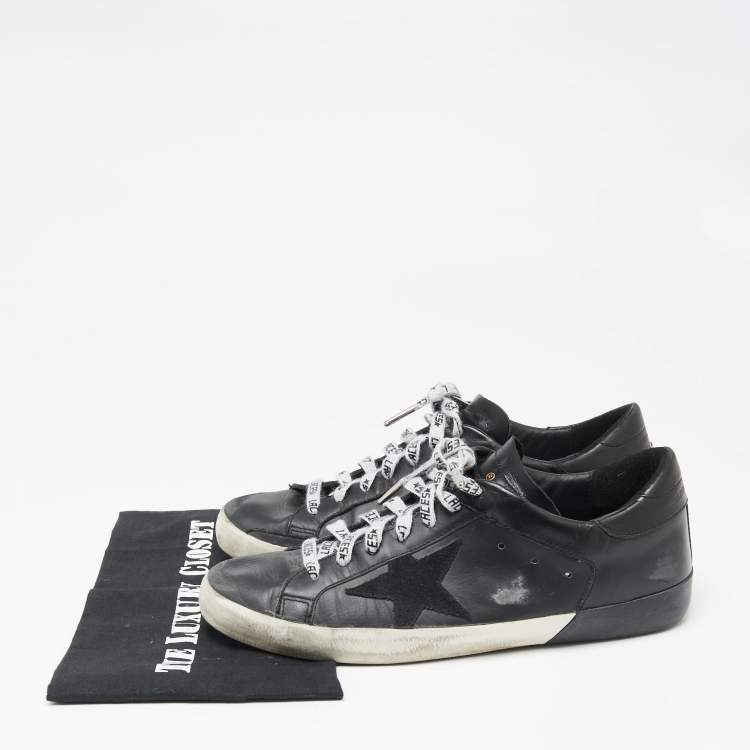 Pre Owned Golden Goose Black Leather Superstar Lace Up Sneakers Size 43