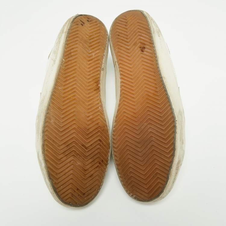 Pre Owned Golden Goose White/Green Leather And Suede Superstar Sneakers Size 42