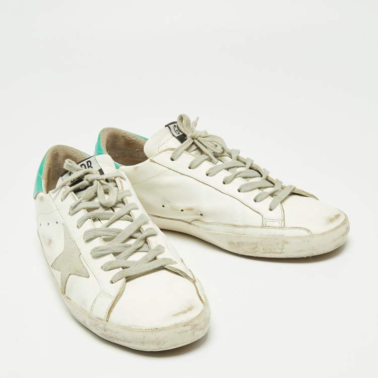 Pre Owned Golden Goose White/Green Leather And Suede Superstar Sneakers Size 42