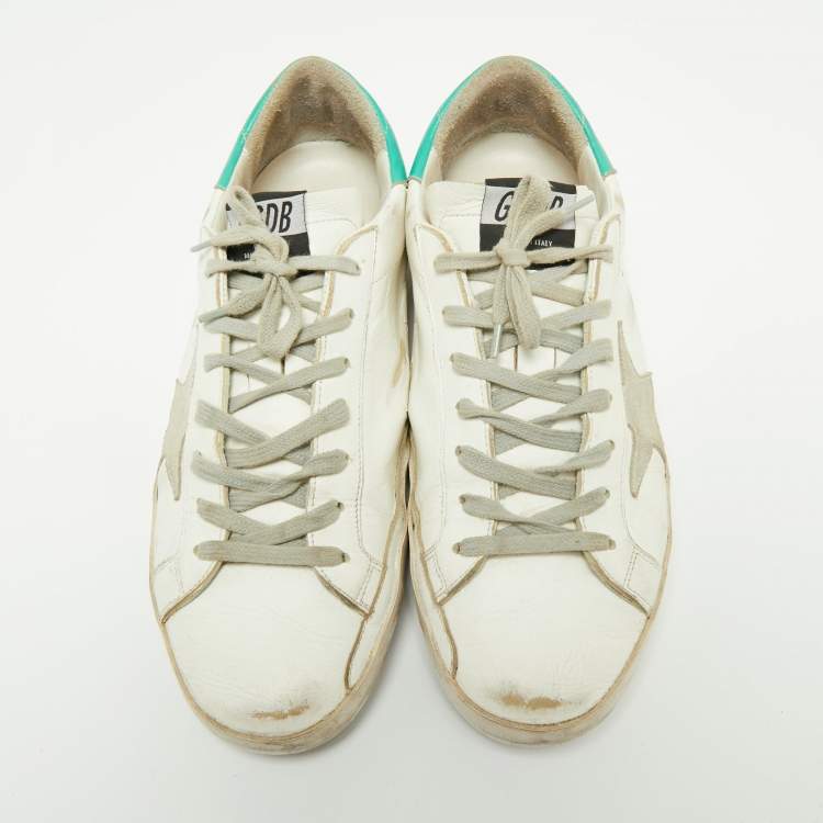 Pre Owned Golden Goose White/Green Leather And Suede Superstar Sneakers Size 42