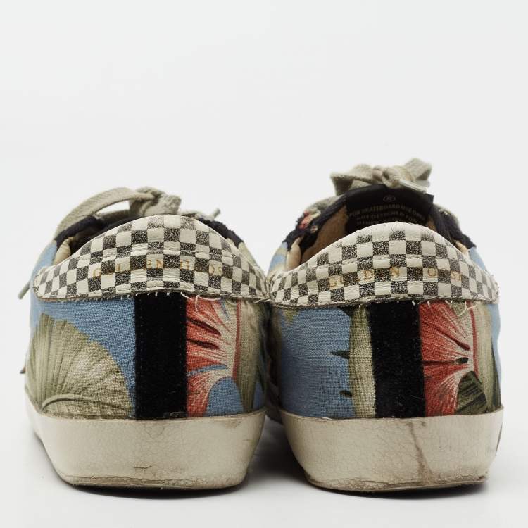 Pre Owned Golden Goose Multicolored Suede And Canvas Flower Print Super-Star Lace Up  Sneakers Size 40