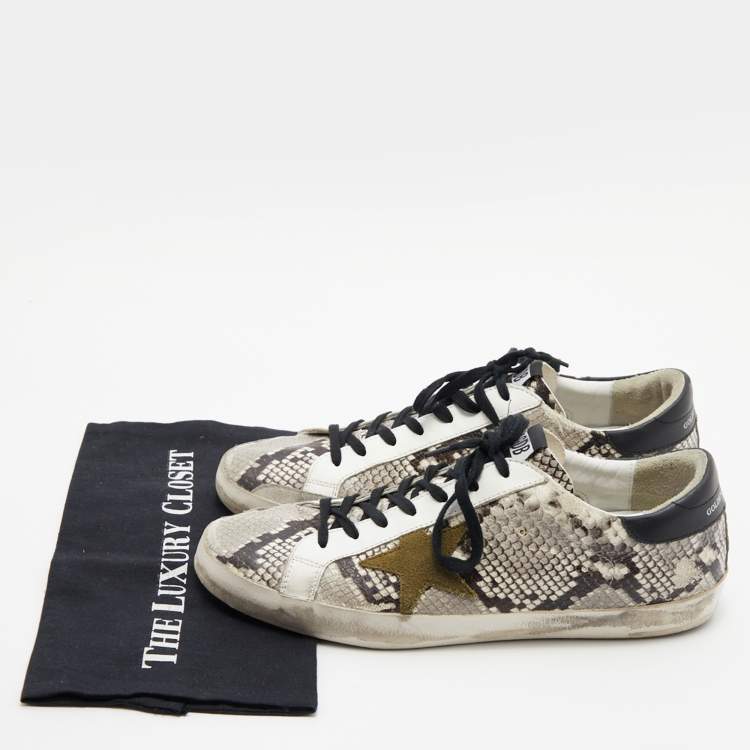 Pre Owned Golden Goose Multicolor Suede,Snake Print and Leather Superstar Lace Up Sneakers Size 45
