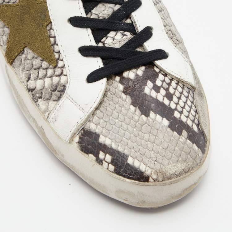 Pre Owned Golden Goose Multicolor Suede,Snake Print and Leather Superstar Lace Up Sneakers Size 45