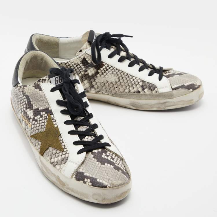 Pre Owned Golden Goose Multicolor Suede,Snake Print and Leather Superstar Lace Up Sneakers Size 45