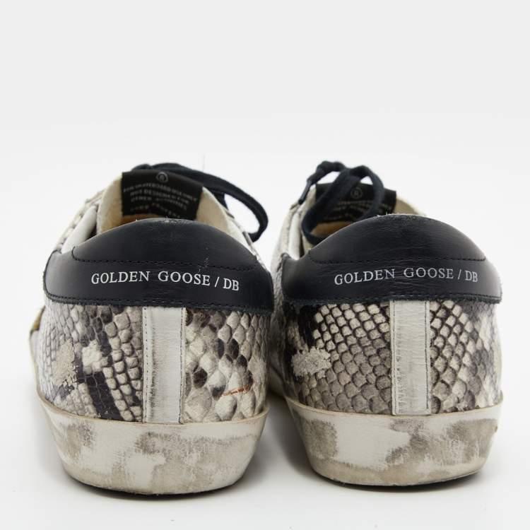 Pre Owned Golden Goose Multicolor Suede,Snake Print and Leather Superstar Lace Up Sneakers Size 45