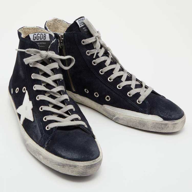 Pre Owned Golden Goose Dark Blue Suede Mid Star Sneakers Size 45