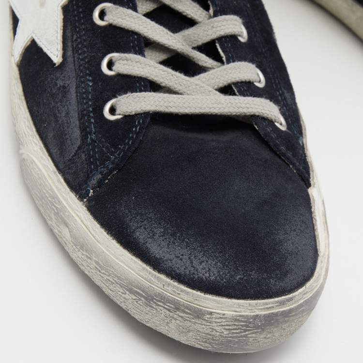 Pre Owned Golden Goose Dark Blue Suede Mid Star Sneakers Size 45