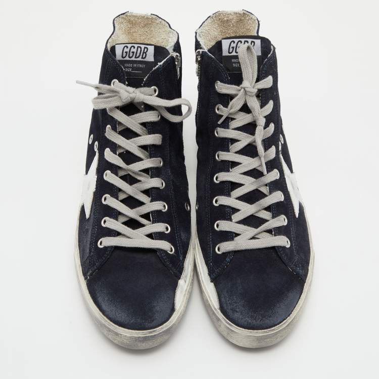 Pre Owned Golden Goose Dark Blue Suede Mid Star Sneakers Size 45