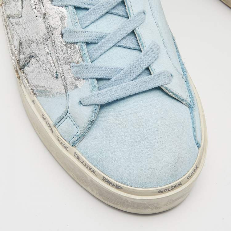 Pre Owned Golden Goose Blue/Silver Nubuck and Leather Hi Star Sneakers Size 40