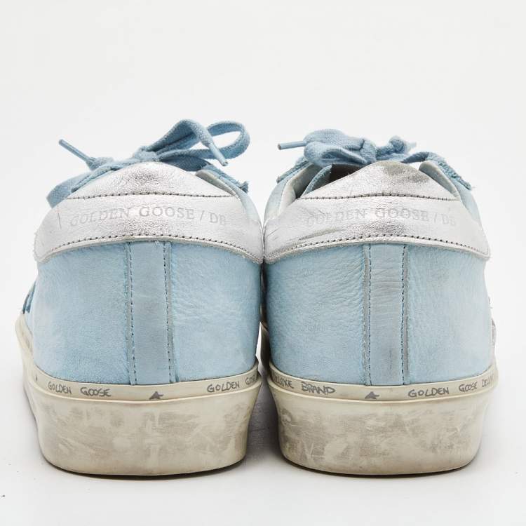 Pre Owned Golden Goose Blue/Silver Nubuck and Leather Hi Star Sneakers Size 40