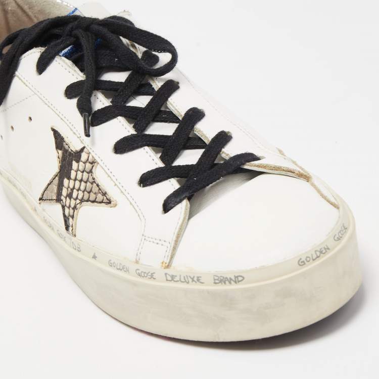 Pre Owned Golden Goose White/Silver Leather and Python Embossed Leather Hi Star Sneakers Size 41