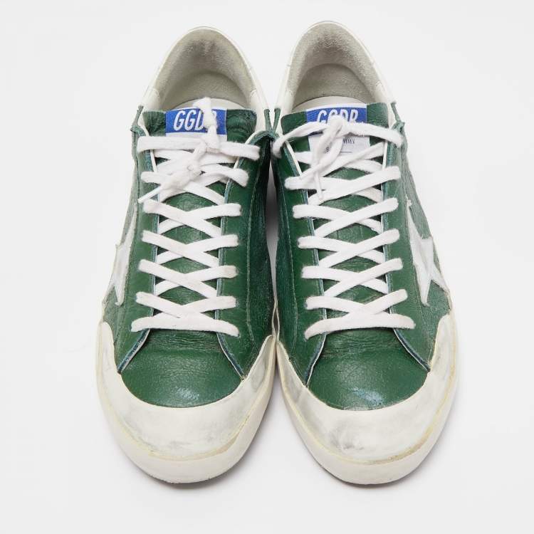 Pre Owned Golden Goose Green/White Leather Superstar Sneakers Size 44